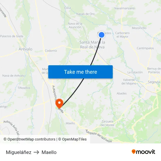 Migueláñez to Maello map