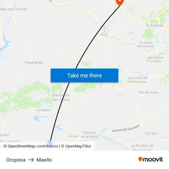 Oropesa to Maello map