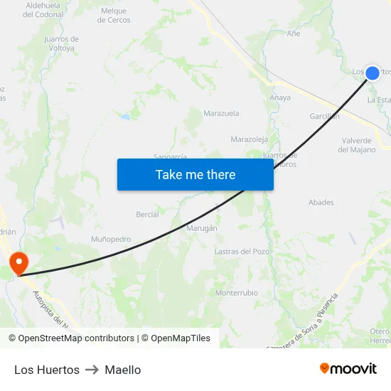 Los Huertos to Maello map