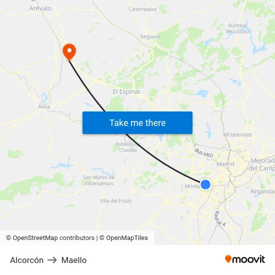 Alcorcón to Maello map