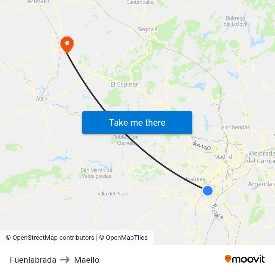Fuenlabrada to Maello map
