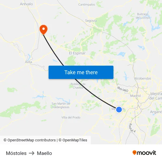 Móstoles to Maello map