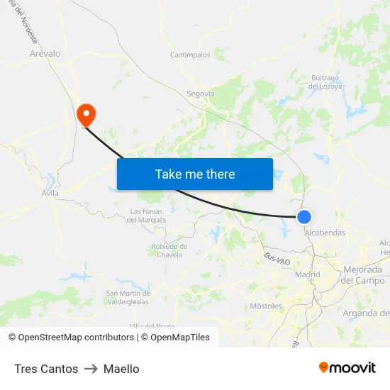 Tres Cantos to Maello map