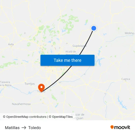 Matillas to Toledo map