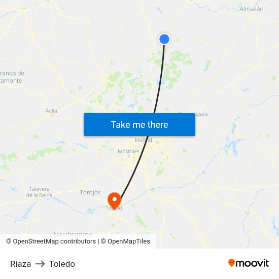 Riaza to Toledo map