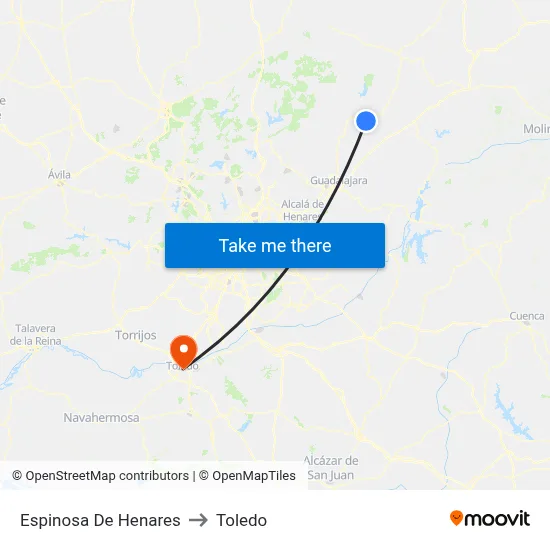 Espinosa De Henares to Toledo map