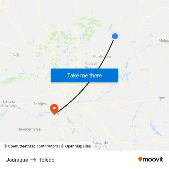 Jadraque to Toledo map