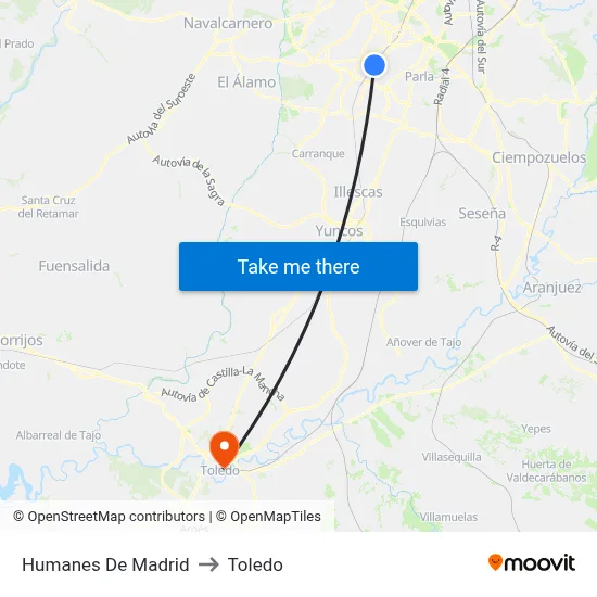 Humanes De Madrid to Toledo map