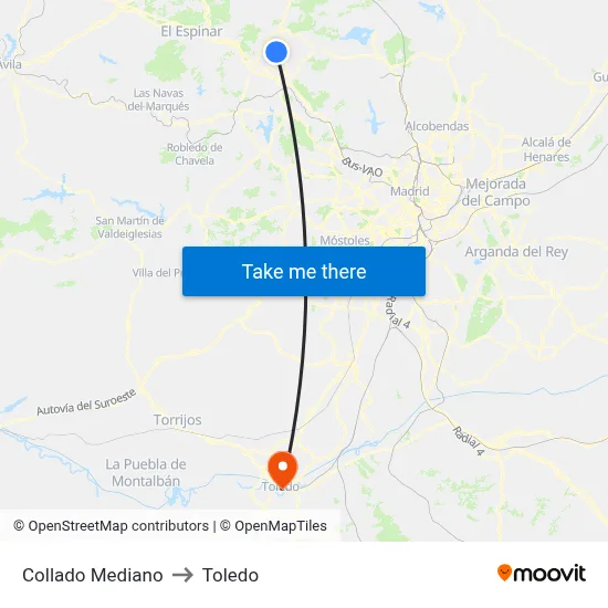 Collado Mediano to Toledo map