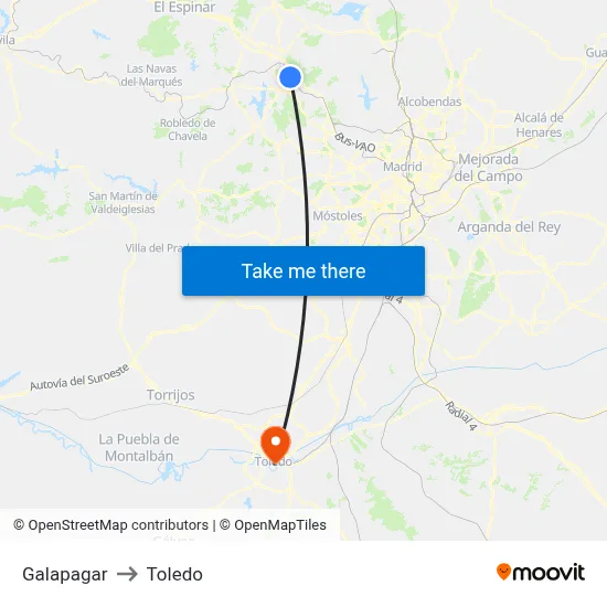 Galapagar to Toledo map