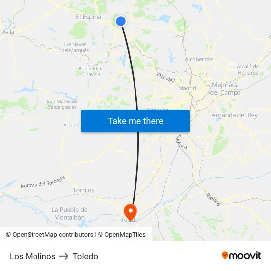Los Molinos to Toledo map