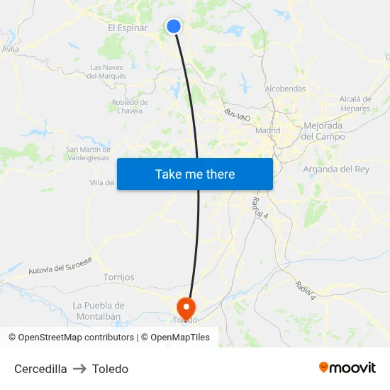 Cercedilla to Toledo map
