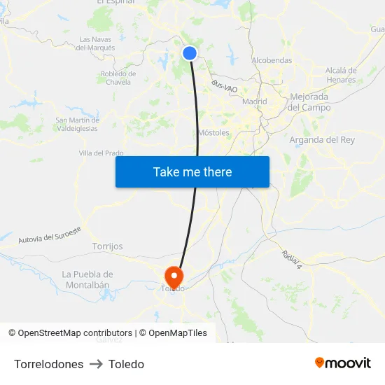 Torrelodones to Toledo map