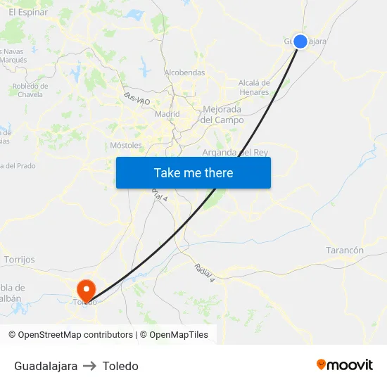 Guadalajara to Toledo map