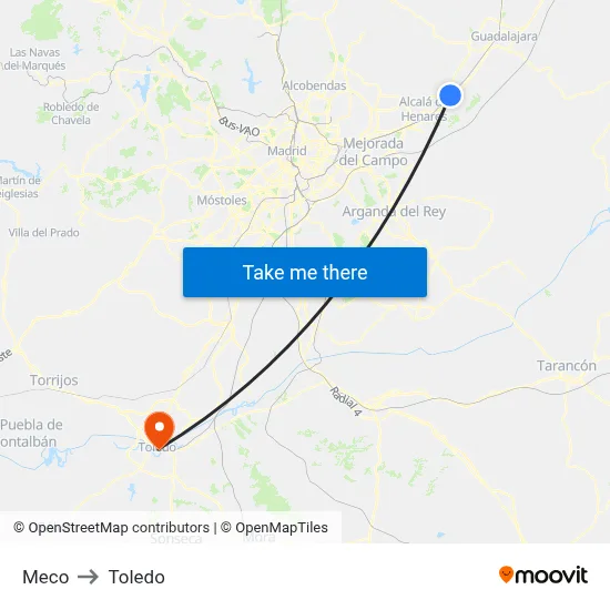 Meco to Toledo map