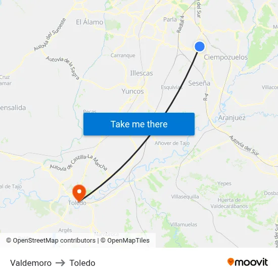 Valdemoro to Toledo map