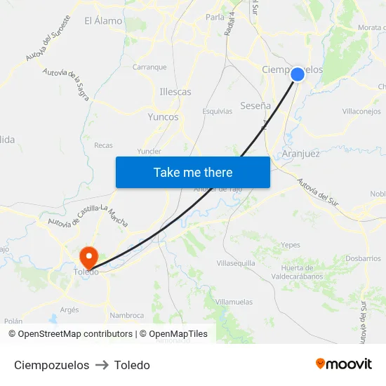 Ciempozuelos to Toledo map