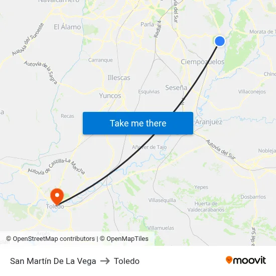 San Martín De La Vega to Toledo map