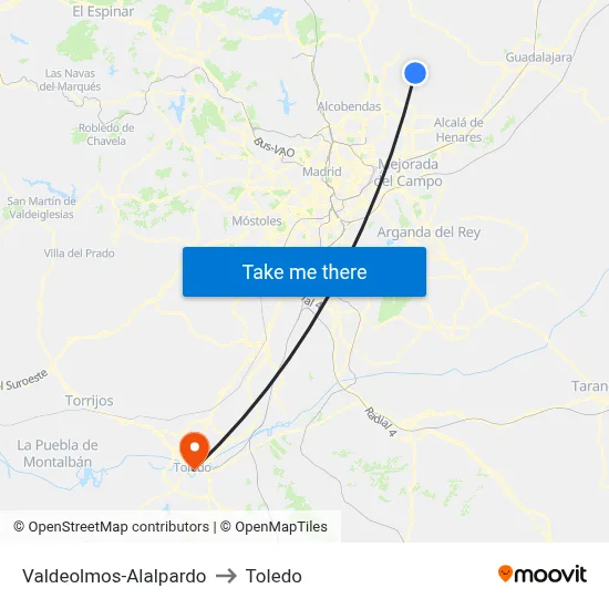 Valdeolmos-Alalpardo to Toledo map