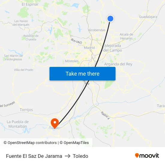Fuente El Saz De Jarama to Toledo map