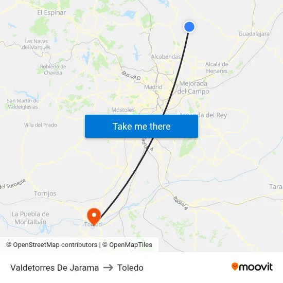 Valdetorres De Jarama to Toledo map