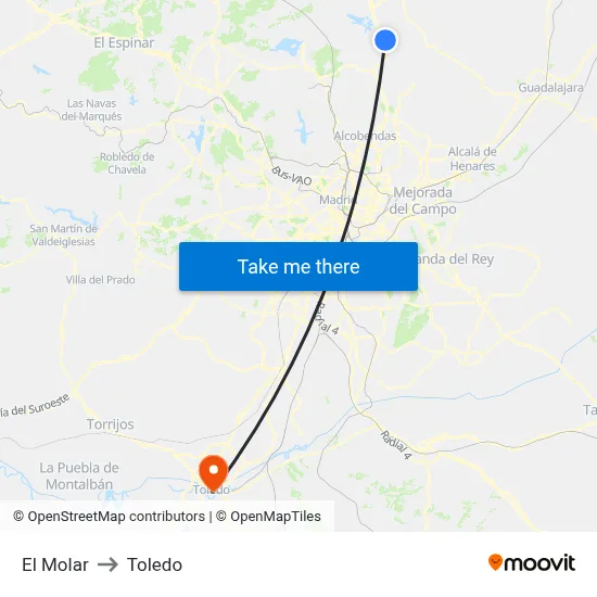 El Molar to Toledo map