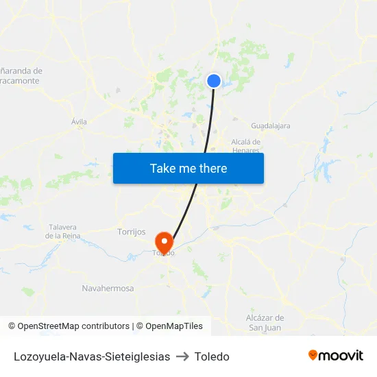 Lozoyuela-Navas-Sieteiglesias to Toledo map