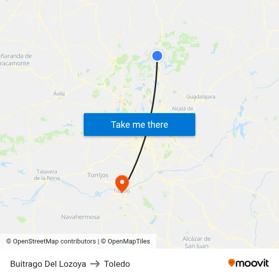 Buitrago Del Lozoya to Toledo map