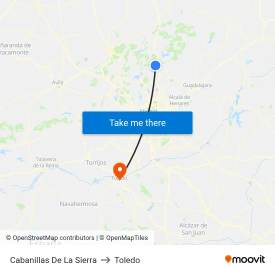 Cabanillas De La Sierra to Toledo map