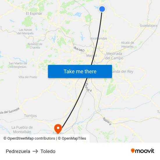 Pedrezuela to Toledo map