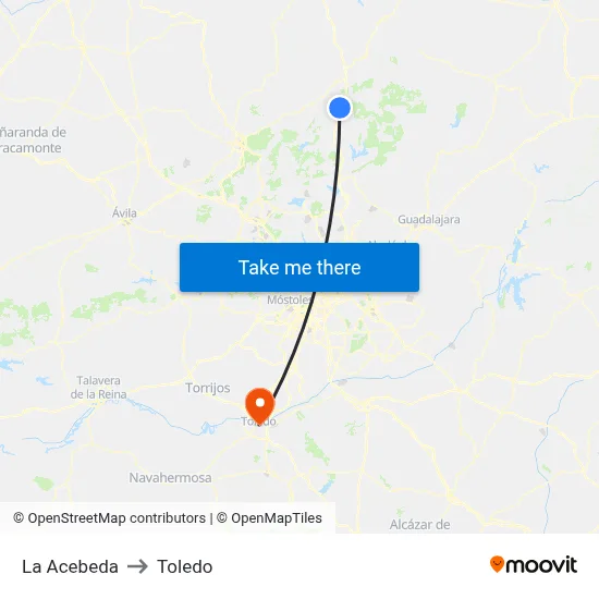 La Acebeda to Toledo map