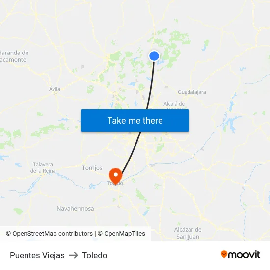 Puentes Viejas to Toledo map