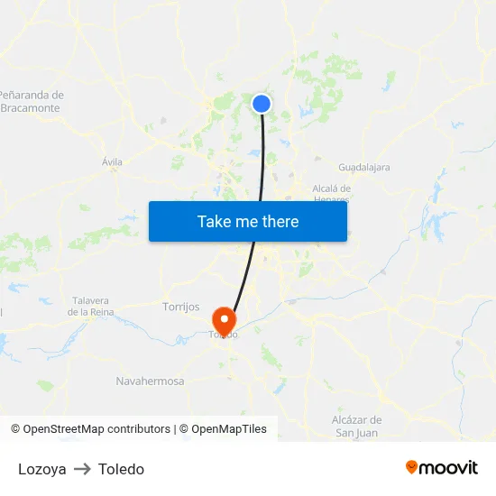 Lozoya to Toledo map
