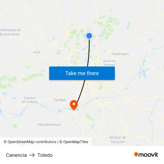 Canencia to Toledo map