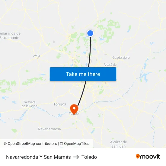 Navarredonda Y San Mamés to Toledo map