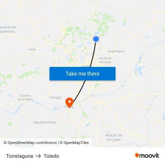 Torrelaguna to Toledo map