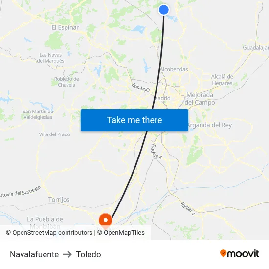 Navalafuente to Toledo map
