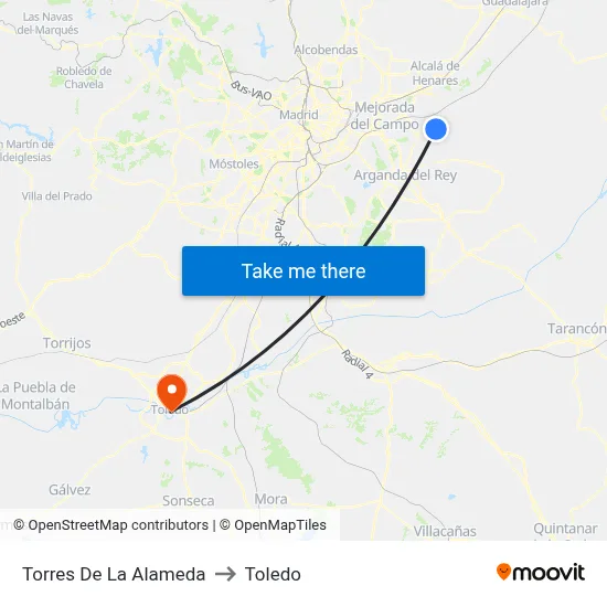Torres De La Alameda to Toledo map