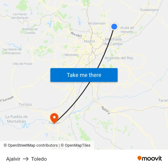 Ajalvir to Toledo map