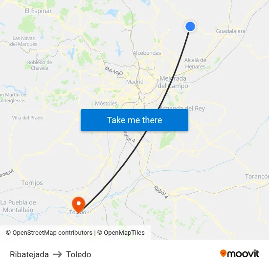 Ribatejada to Toledo map
