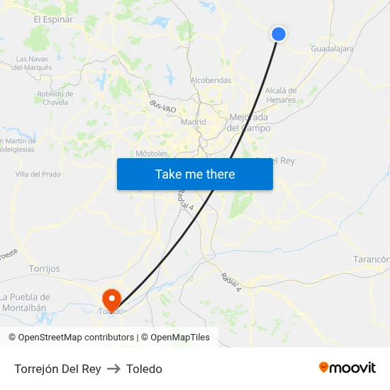 Torrejón Del Rey to Toledo map