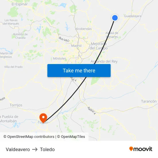 Valdeavero to Toledo map