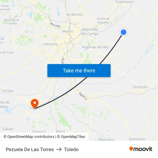 Pezuela De Las Torres to Toledo map