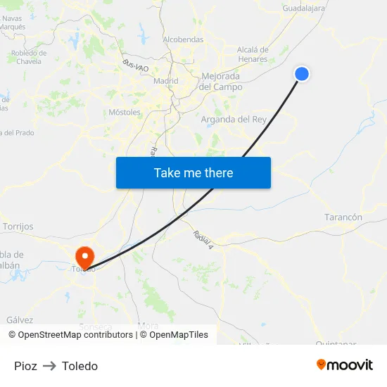 Pioz to Toledo map