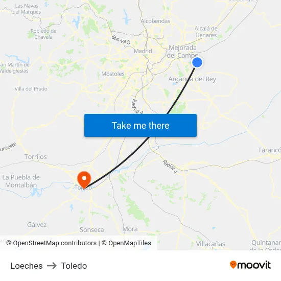 Loeches to Toledo map