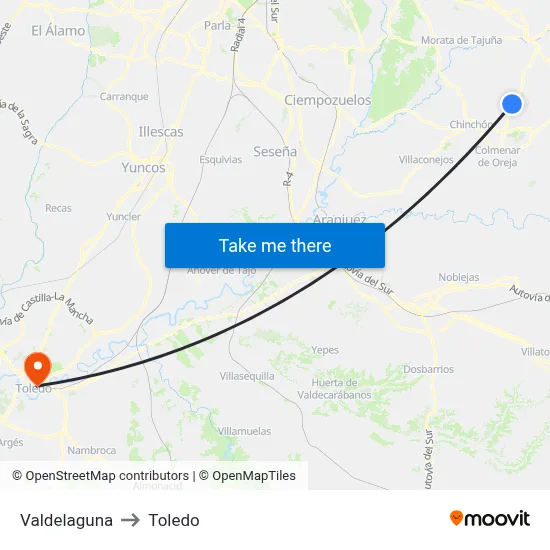 Valdelaguna to Toledo map