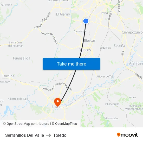 Serranillos Del Valle to Toledo map