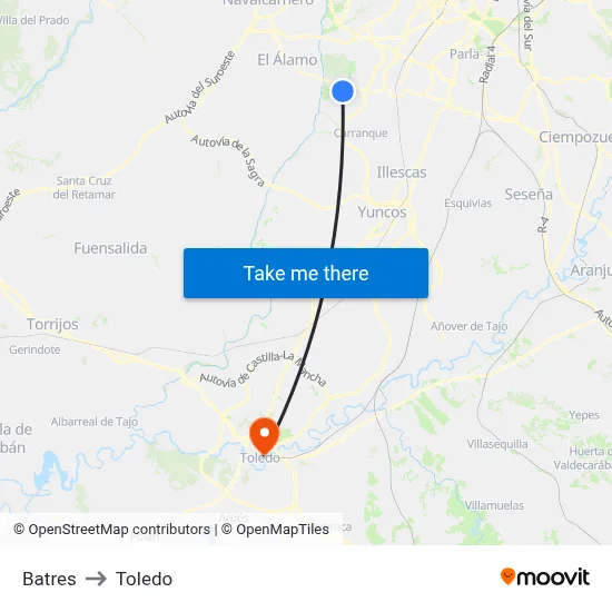 Batres to Toledo map