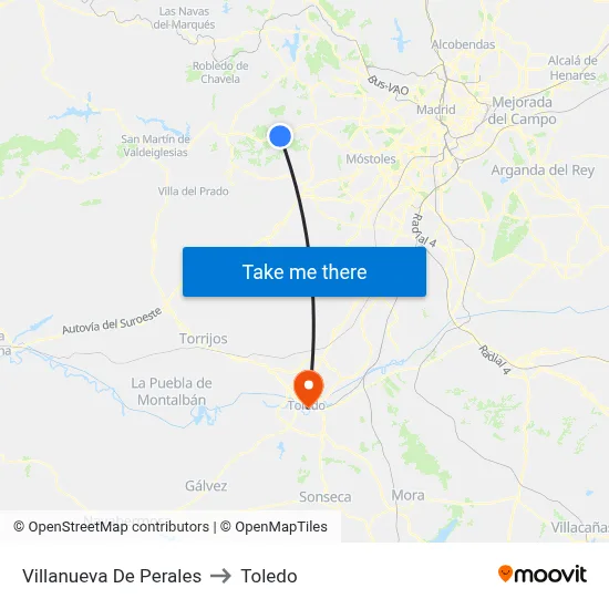 Villanueva De Perales to Toledo map