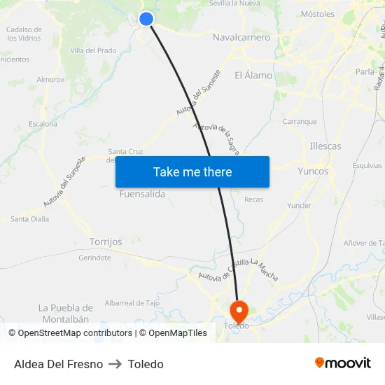 Aldea Del Fresno to Toledo map
